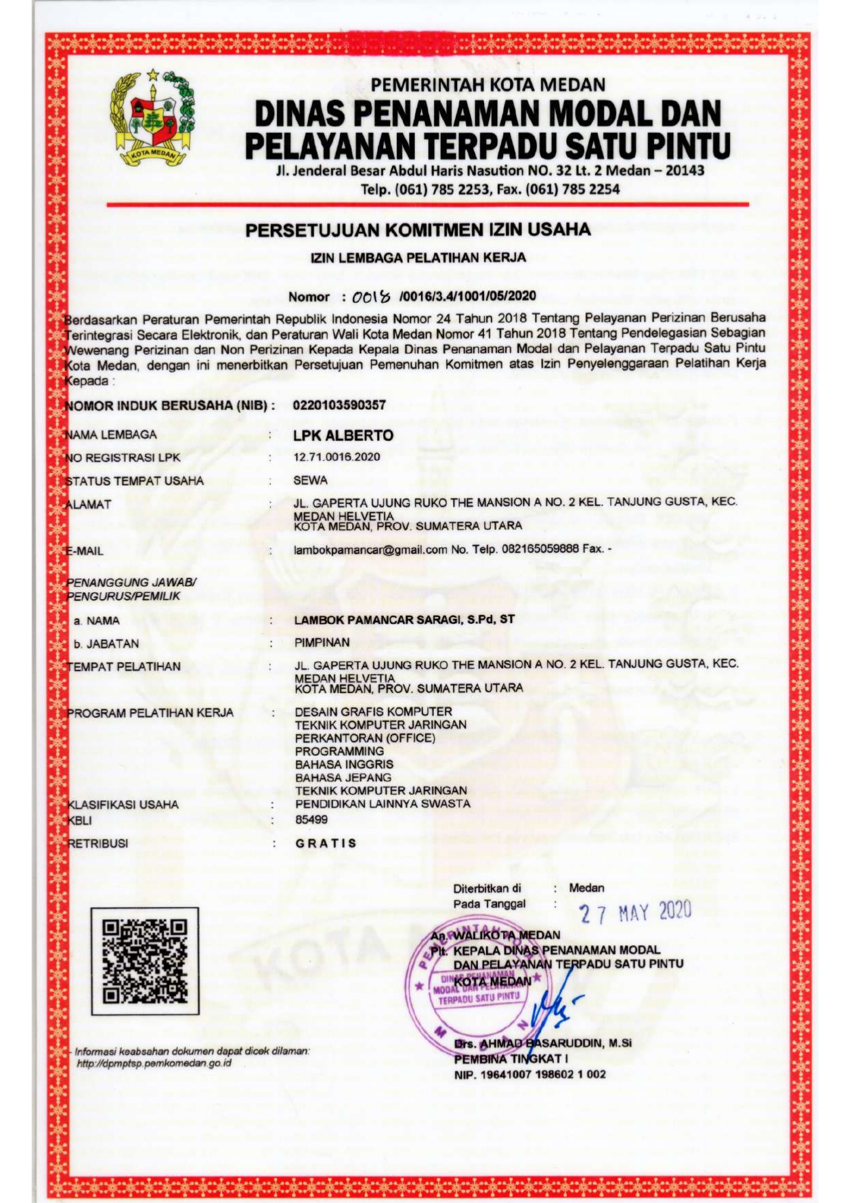 Izin Operasional Dinas Penanaman Modal dan Pelayanan Terpadu Satu Pintu